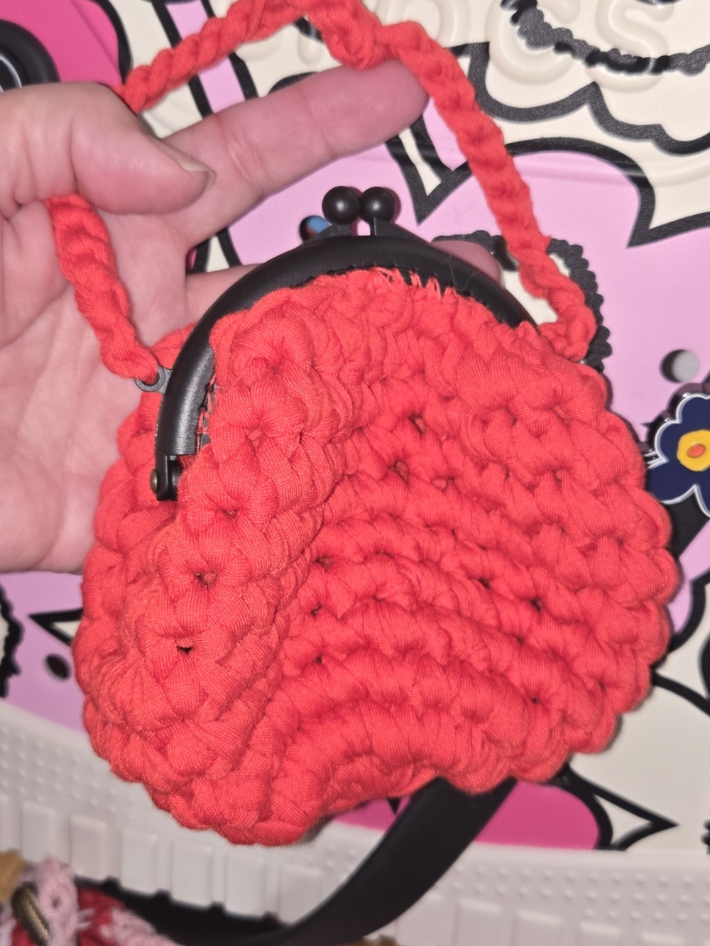 Handcrafted Red Crochet Mini Kiss-Lock Bag